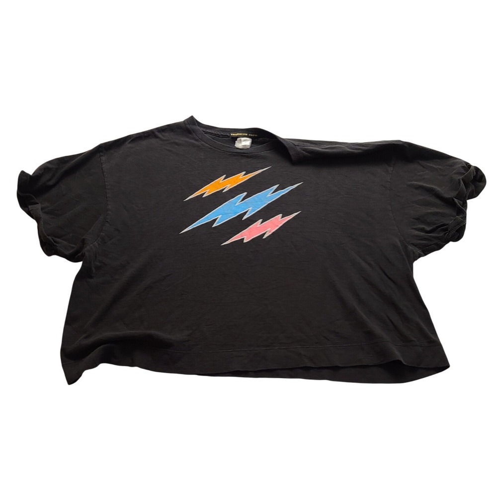 Brooklyn Karma Women's L Black Lightning Bolt Graphic Cropped T-Shirt Boxy Tee
